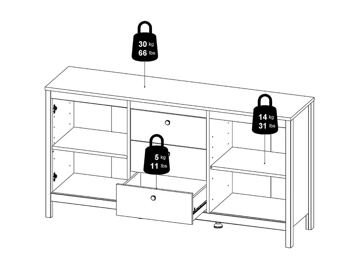 Dsaracc dressoir, Woonkamerbuffet, Woonkamerdressoir, Keukenkast, 151x38 h80 cm, Wit