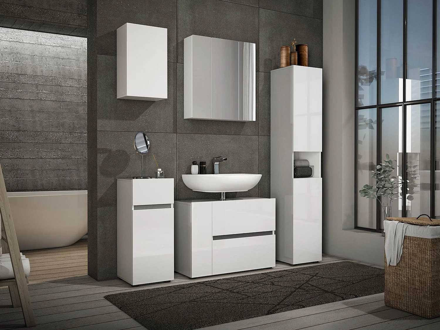 1-Tür MehrzweckschrankDelazzouz, Multifunktionale Möbel, Schuhschrank, Besenschrank, Made in Italy, 34x34h81 cm, Glänzendes WeiÃŸ