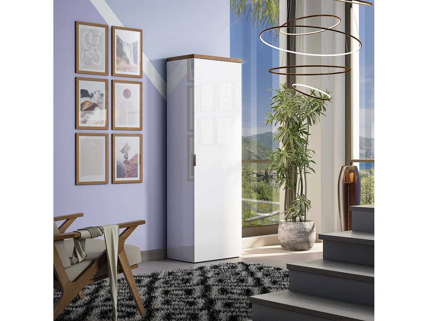 Armadio Multiuso 1 Anta Tani, Appendiabiti Made in Italy, 40x190h cm Bianco Lucido