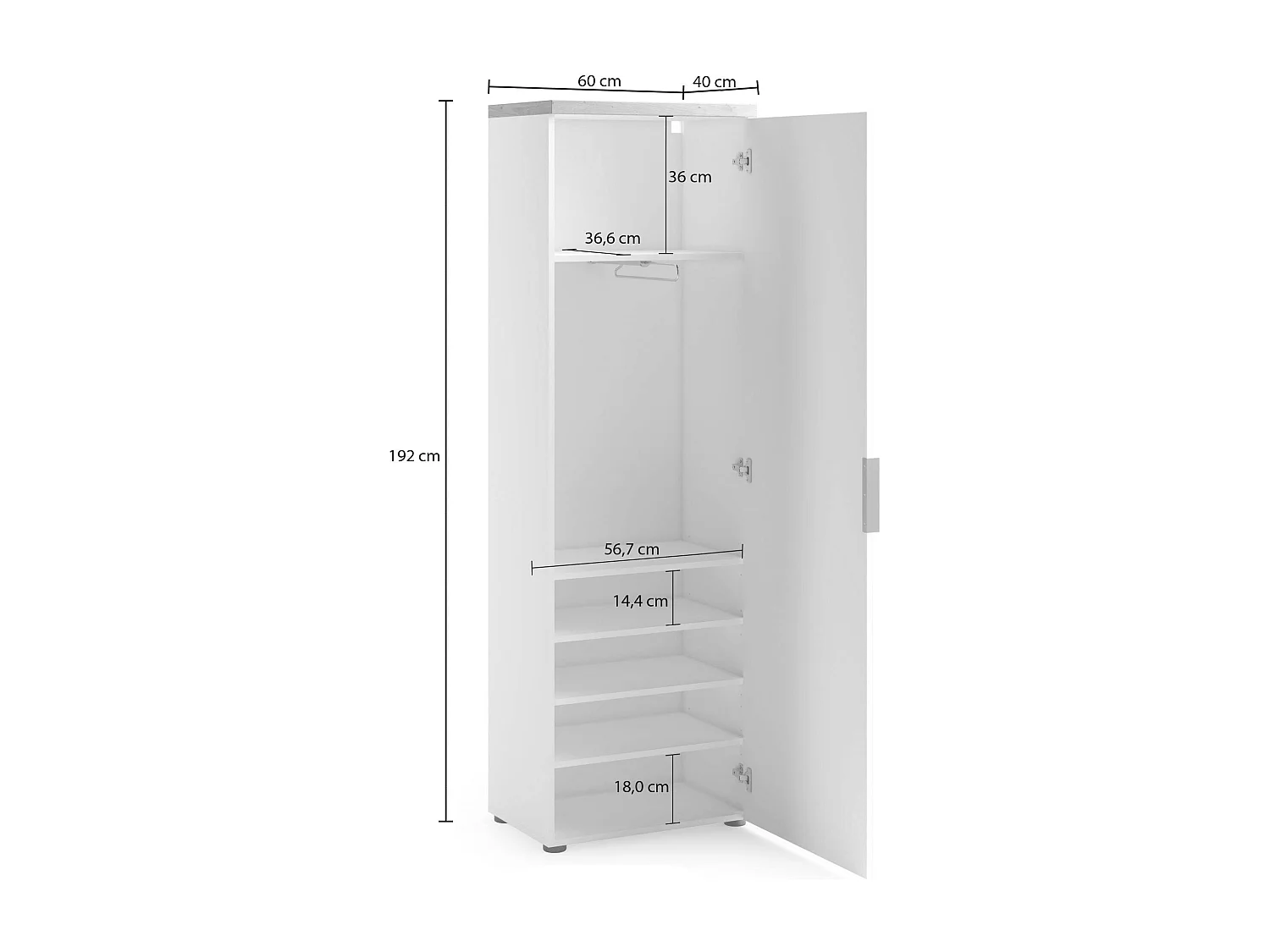 Armadio Multiuso 1 Anta Tani, Appendiabiti Made in Italy, 40x190h cm Bianco Lucido