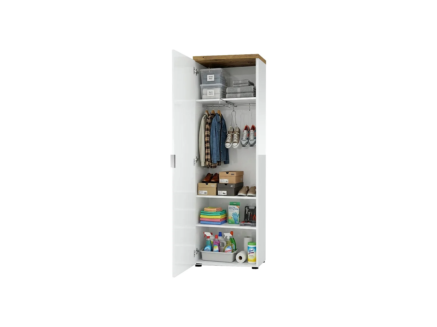 Armadio Multiuso 1 Anta Tani, Appendiabiti Made in Italy, 40x190h cm Bianco Lucido
