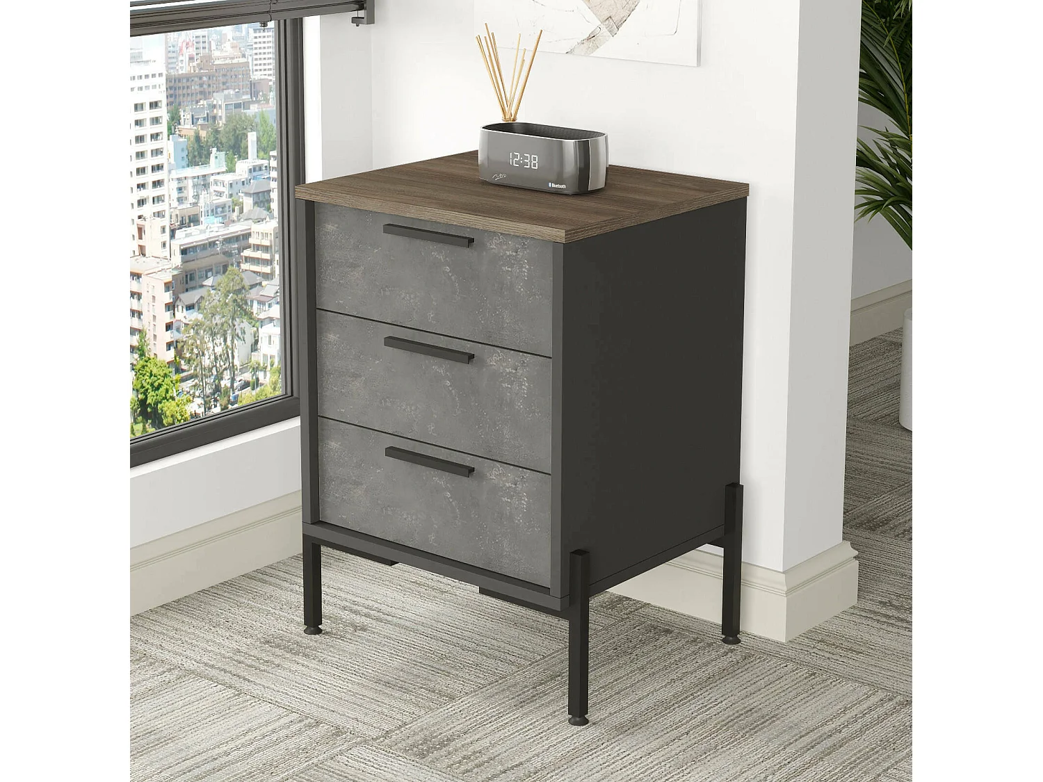 Dmangravit Dressoir, Woonkamerbuffet, Woonkamerdressoir, Keukenkast, 54x45 h70 cm, Bruin en Grijs