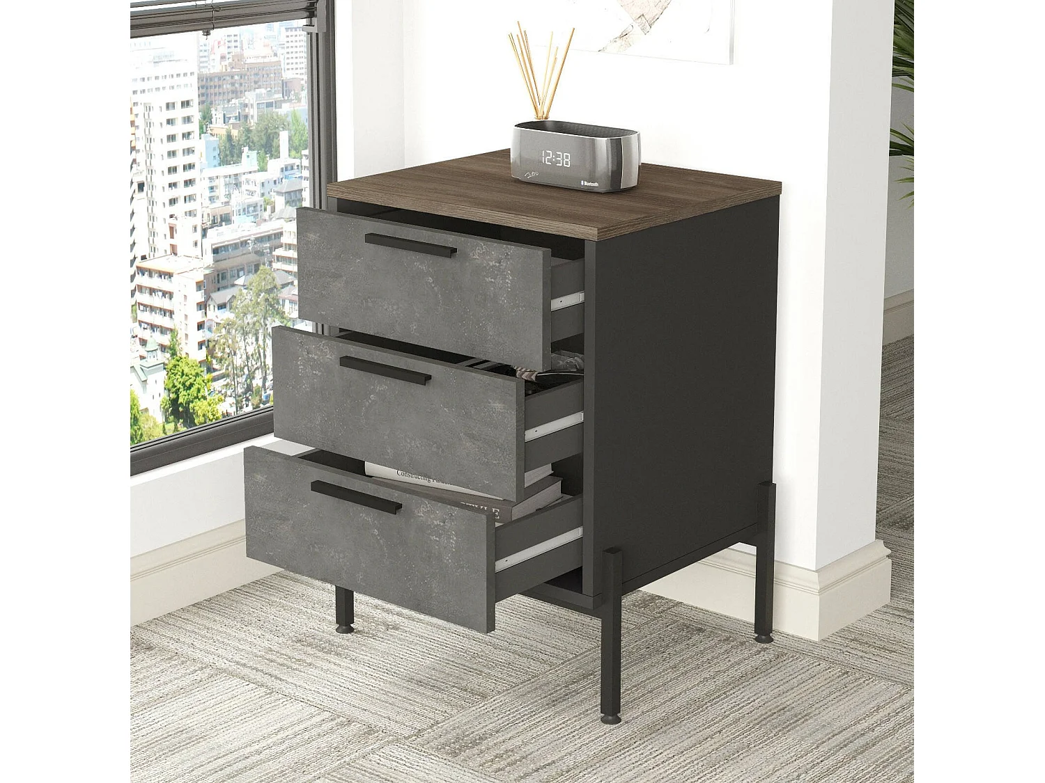 Dmangravit Dressoir, Woonkamerbuffet, Woonkamerdressoir, Keukenkast, 54x45 h70 cm, Bruin en Grijs