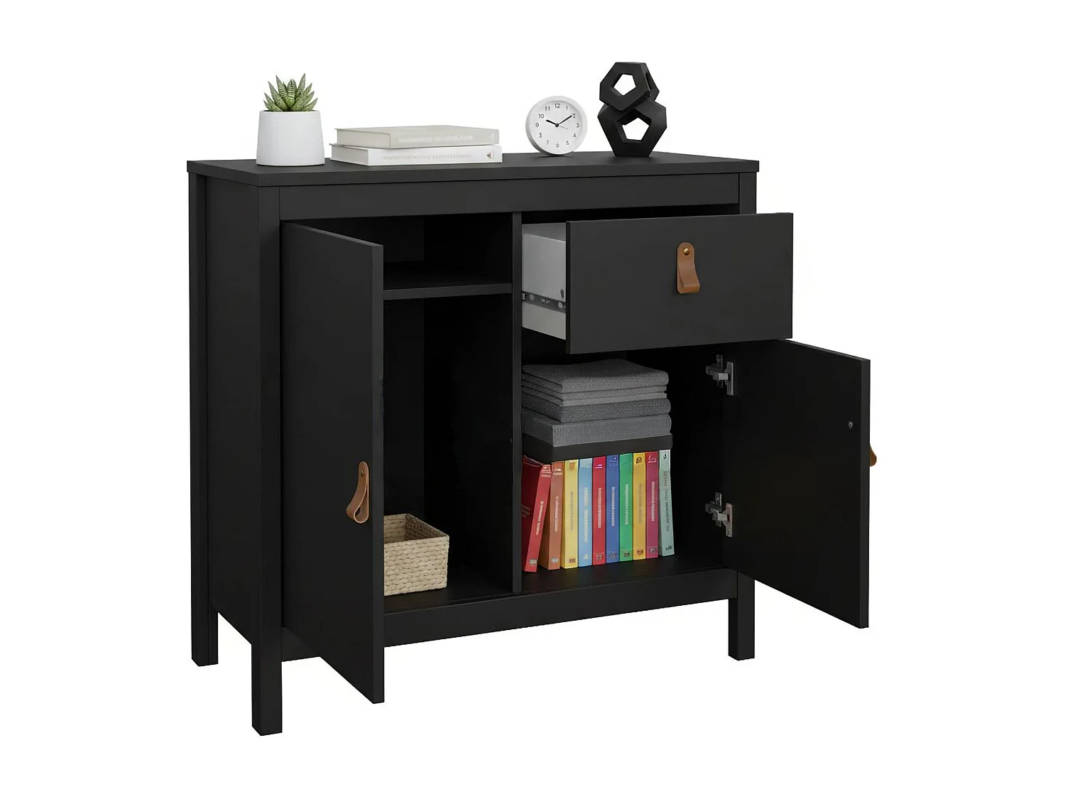 Aparador Dsaracin, Bufé de salón, Aparador de salón, Despensa de cocina, 82x38 h80 cm, Negro