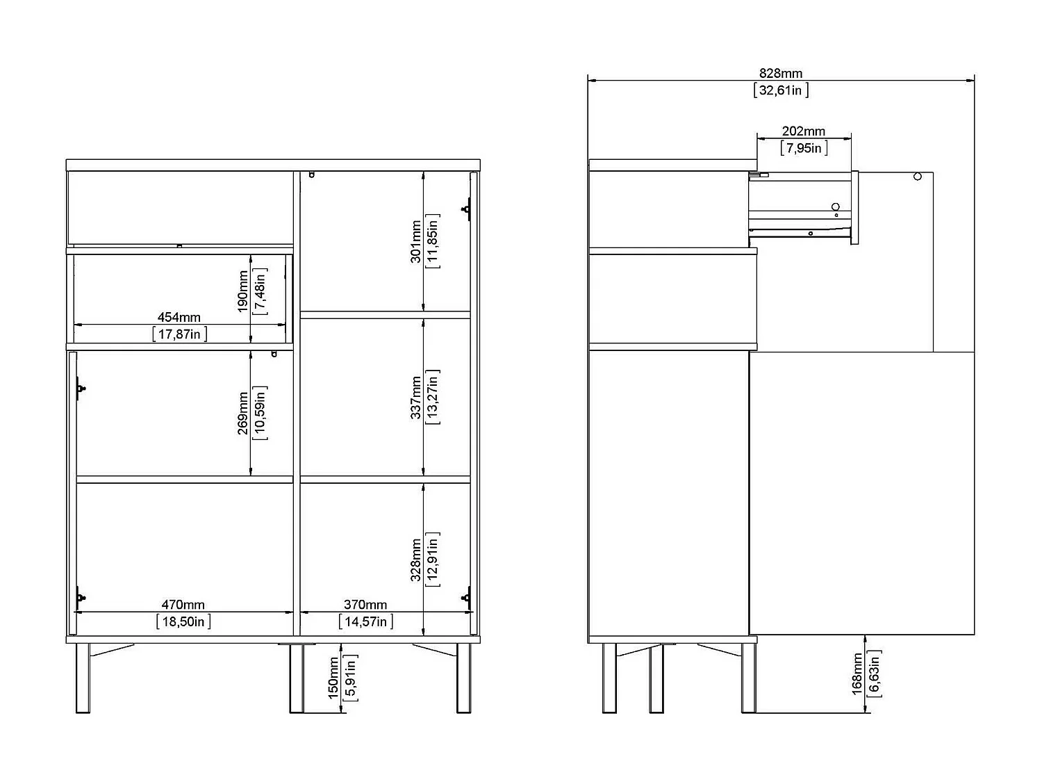 Buffet Dsantan, Buffet du salon, Commode de salon, Garde-manger de cuisine, 89x36 h119 cm, Blanc et chêne