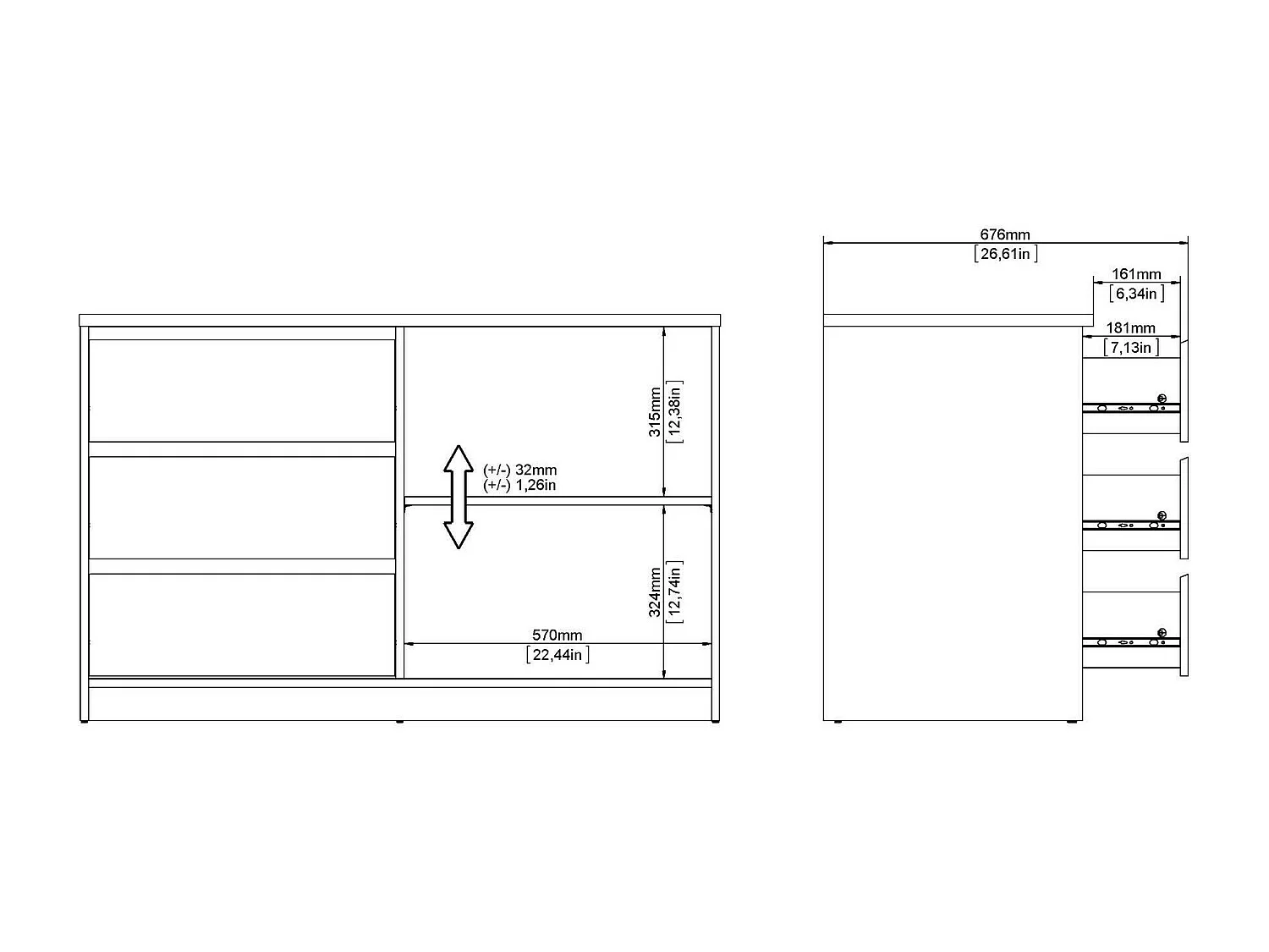 Dsatalin dressoir, Woonkamerbuffet, Woonkamerdressoir, Keukenkast, 119x50 h76 cm, Eiken