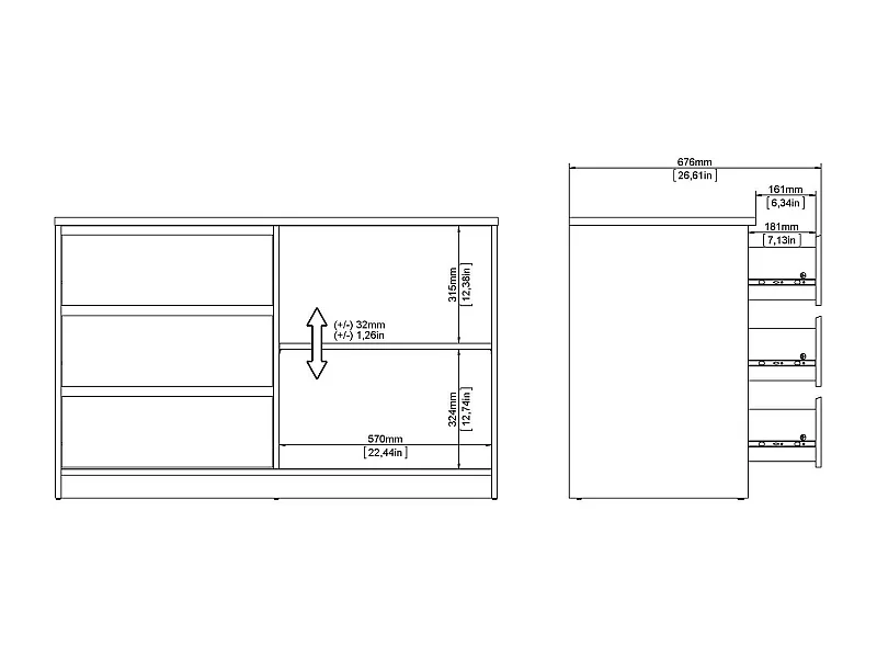 Buffet Dsatalin, Buffet du salon, Commode de salon, Garde-manger de cuisine, 119x50 h76 cm, Chêne clair