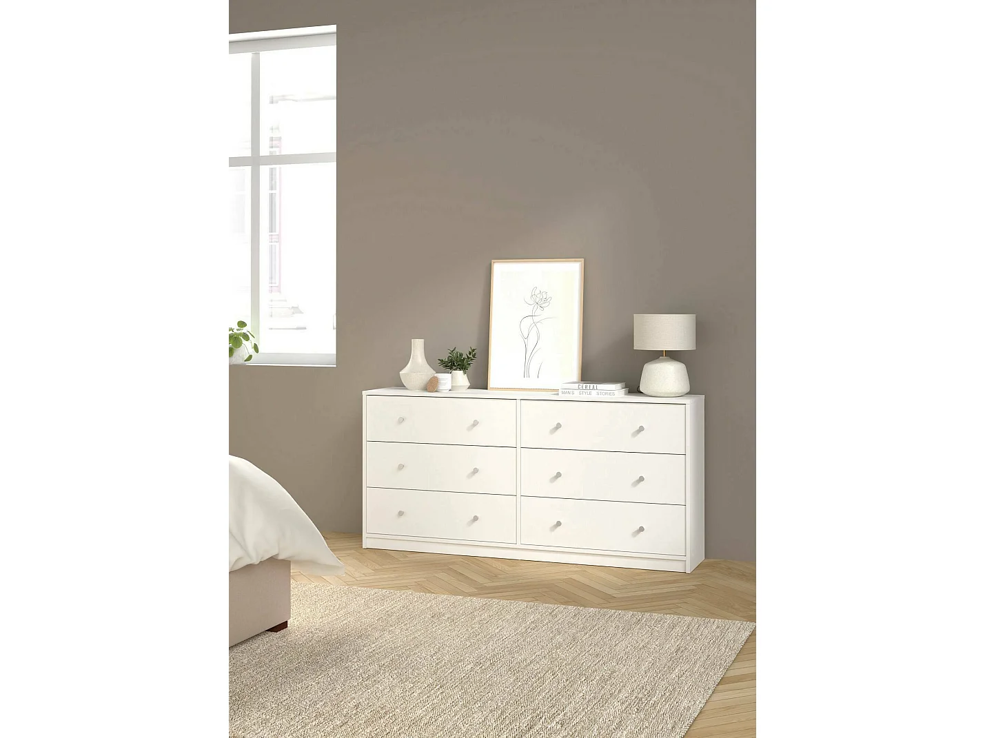 Buffet Dsanto, Buffet du salon, Commode de salon, Garde-manger de cuisine, 143x30 h68 cm, Blanc