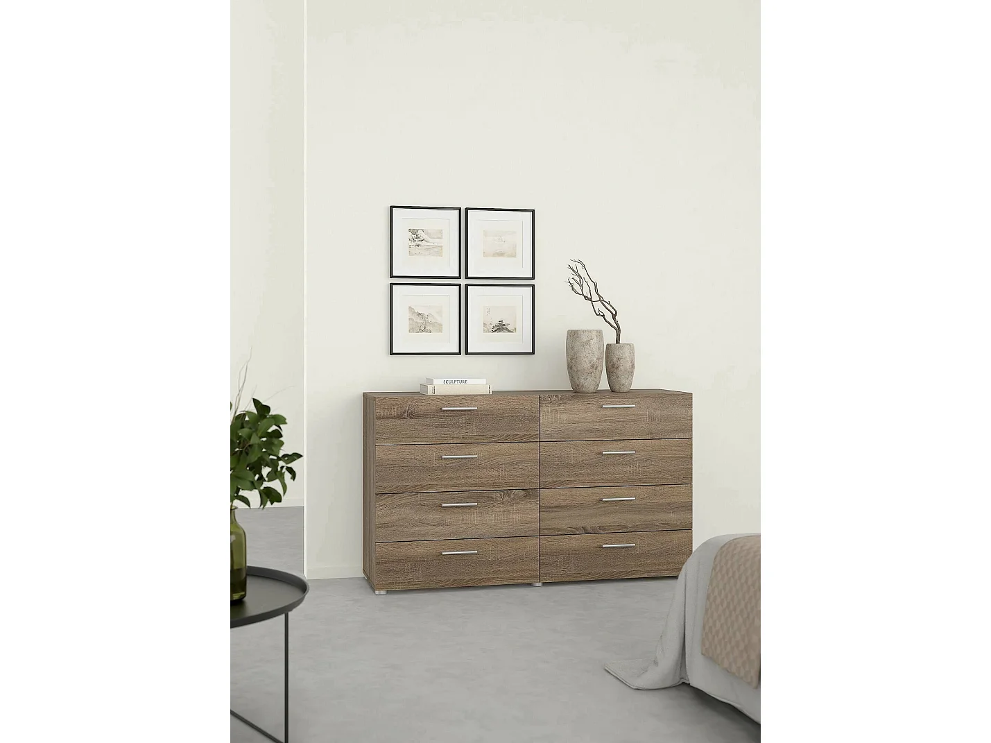 Buffet Dsattol, Buffet du salon, Commode de salon, Garde-manger de cuisine, 140x40 h82 cm, Chêne clair