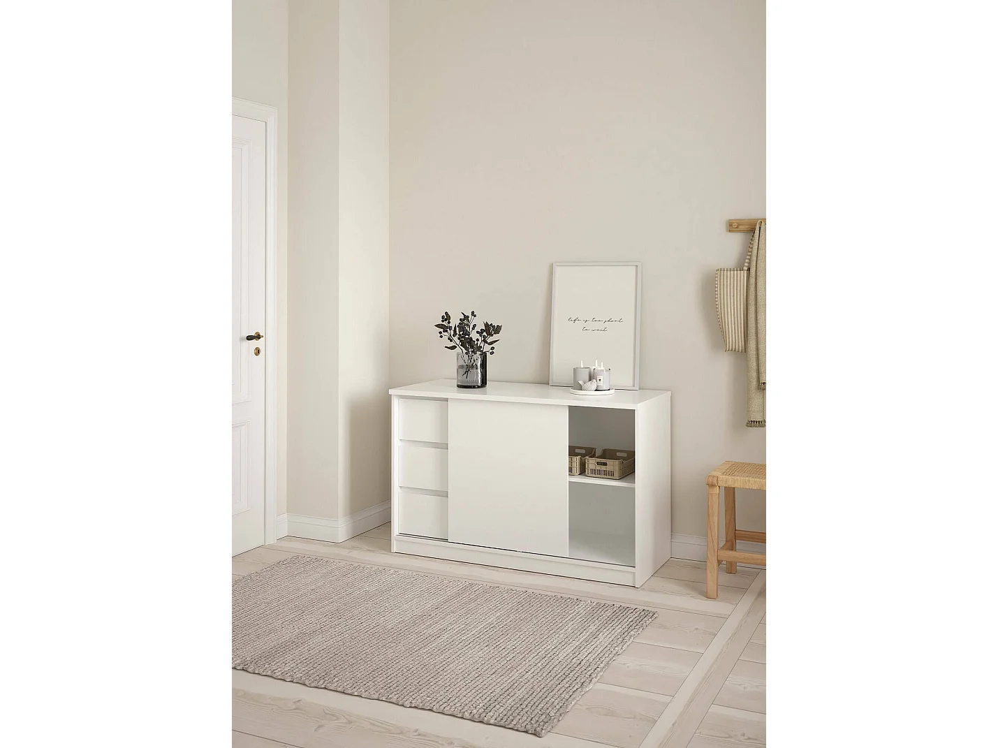 Buffet Dsatalin, Buffet du salon, Commode de salon, Garde-manger de cuisine, 119x50 h76 cm, Blanc