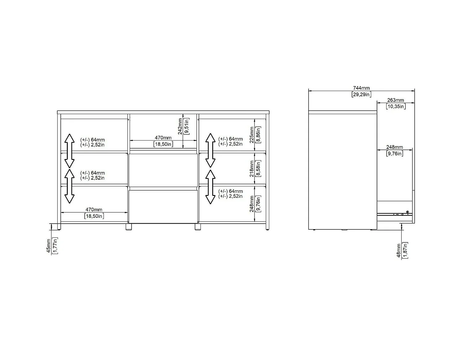 Buffet Dsalva, Buffet du salon, Commode de salon, Garde-manger de cuisine, 149x48 h84 cm, Chêne clair et Blanc