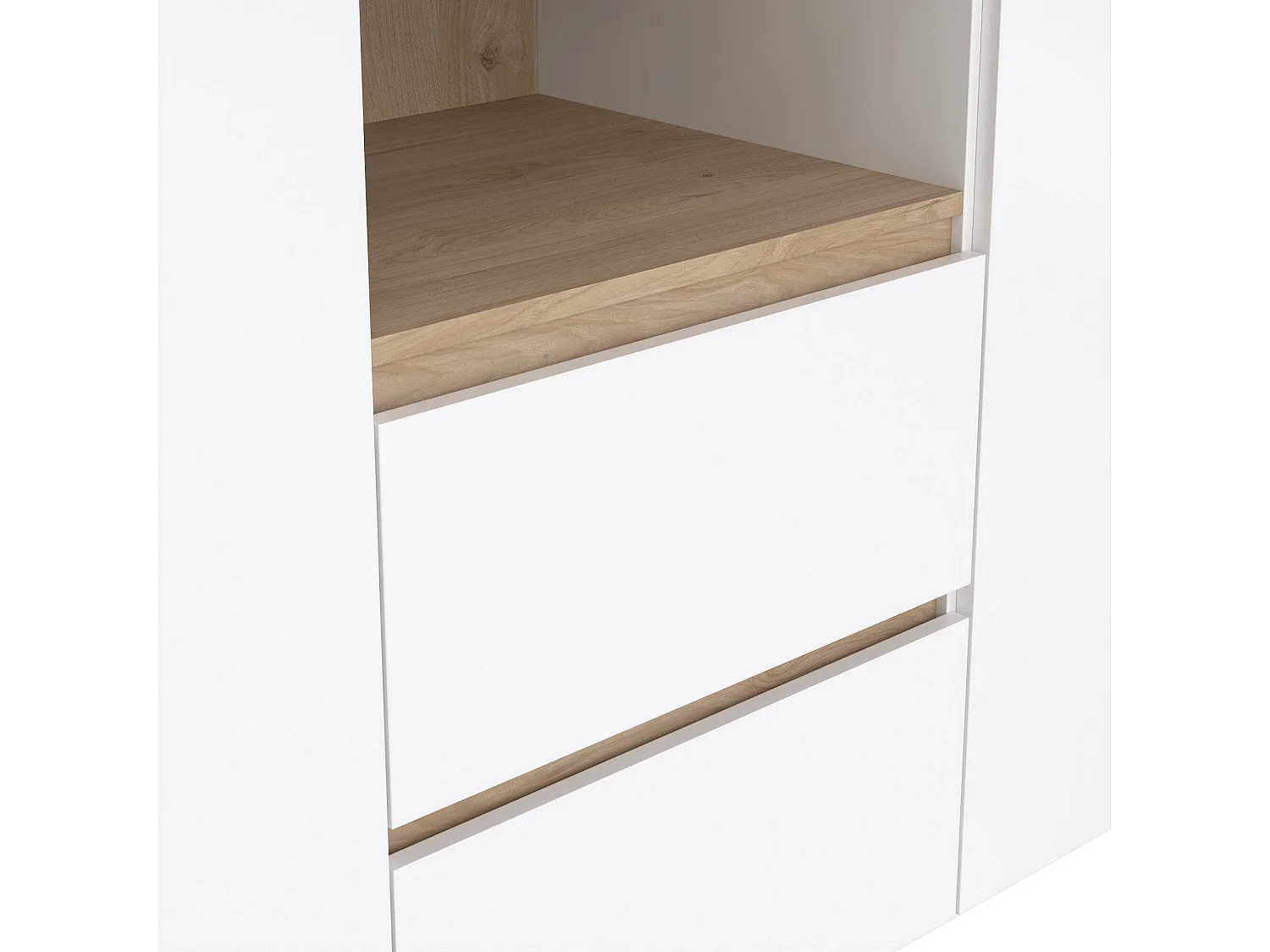 Buffet Dsalva, Buffet du salon, Commode de salon, Garde-manger de cuisine, 149x48 h84 cm, Chêne clair et Blanc