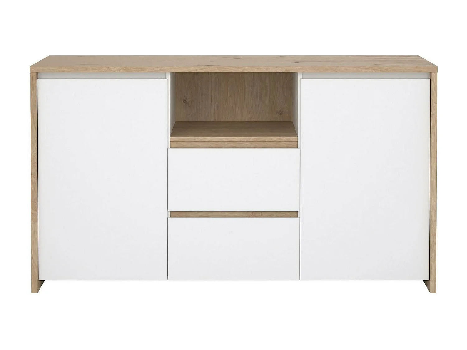 Buffet Dsalva, Buffet du salon, Commode de salon, Garde-manger de cuisine, 149x48 h84 cm, Chêne clair et Blanc