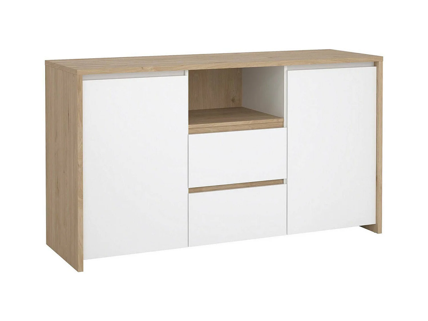 Buffet Dsalva, Buffet du salon, Commode de salon, Garde-manger de cuisine, 149x48 h84 cm, Chêne clair et Blanc