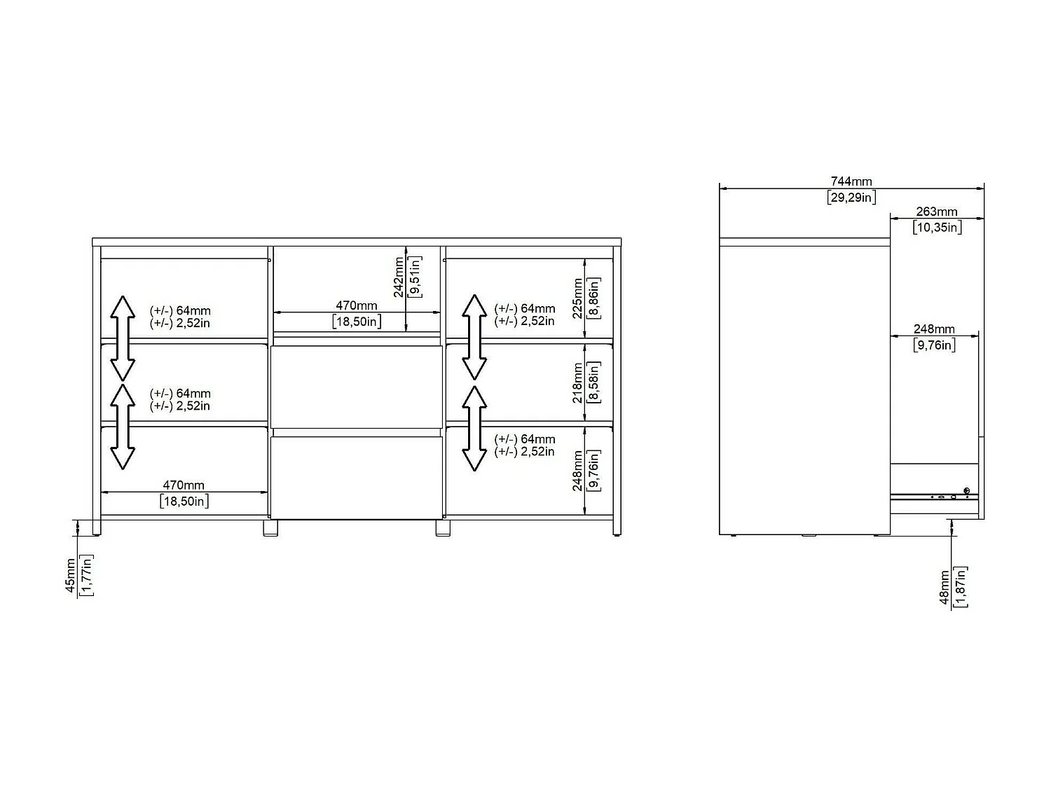 Buffet Dsalva, Buffet du salon, Commode de salon, Garde-manger de cuisine, 149x48 h84 cm, Chêne clair et Blanc