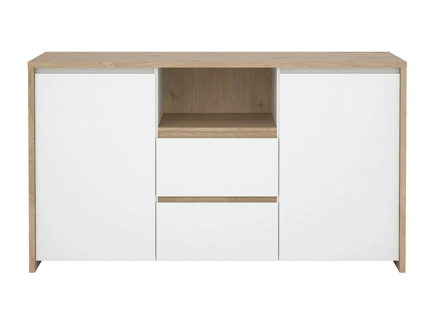 Buffet Dsalva, Buffet du salon, Commode de salon, Garde-manger de cuisine, 149x48 h84 cm, Chêne clair et Blanc