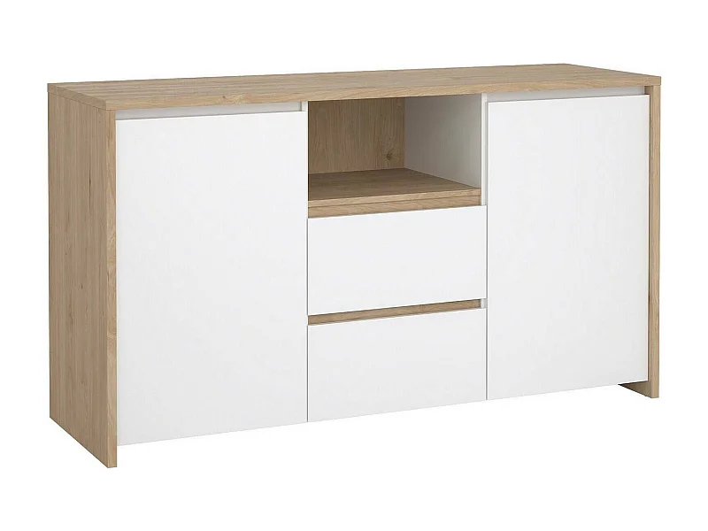 Kommode Dsalva, Wohnzimmerbuffet, Wohnzimmer-Sideboard, Moderne Küchen-Speisekammer, 149x48 h84 cm, Eiche und Weiß