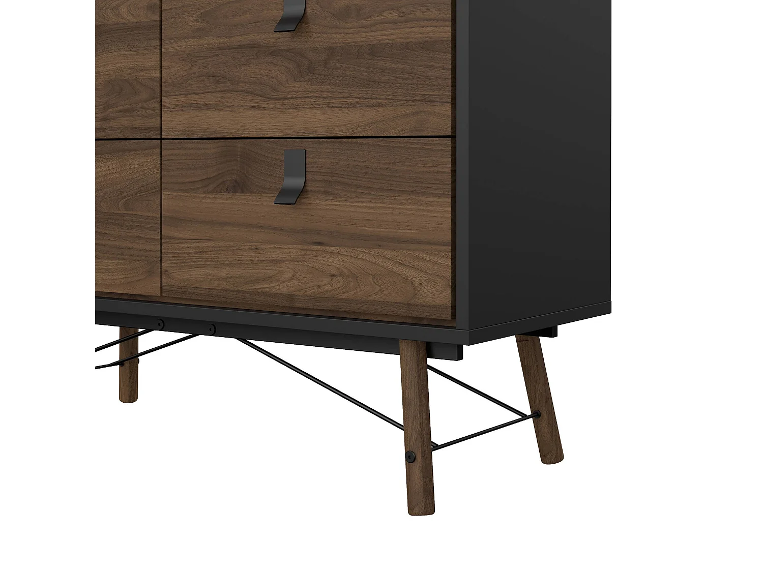 Drossitt dressoir, Woonkamerbuffet, Woonkamerdressoir, Keukenkast, 102x40 h95 cm, Zwart en Walnoot