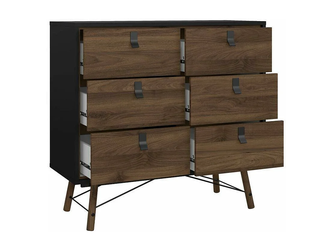 Drossitt dressoir, Woonkamerbuffet, Woonkamerdressoir, Keukenkast, 102x40 h95 cm, Zwart en Walnoot