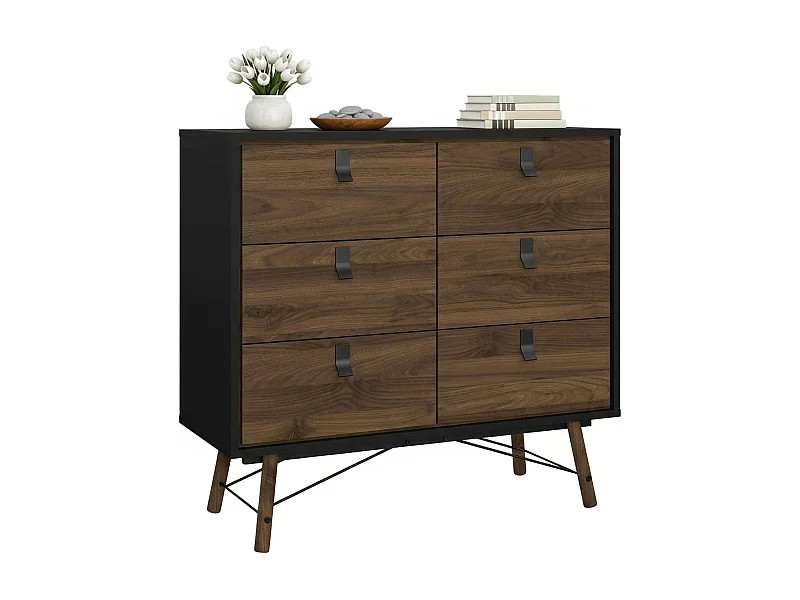 Aparador Drossitt, Bufé de salón, Aparador de salón, Despensa de cocina, 102x40 h95 cm, Negro y Nogal