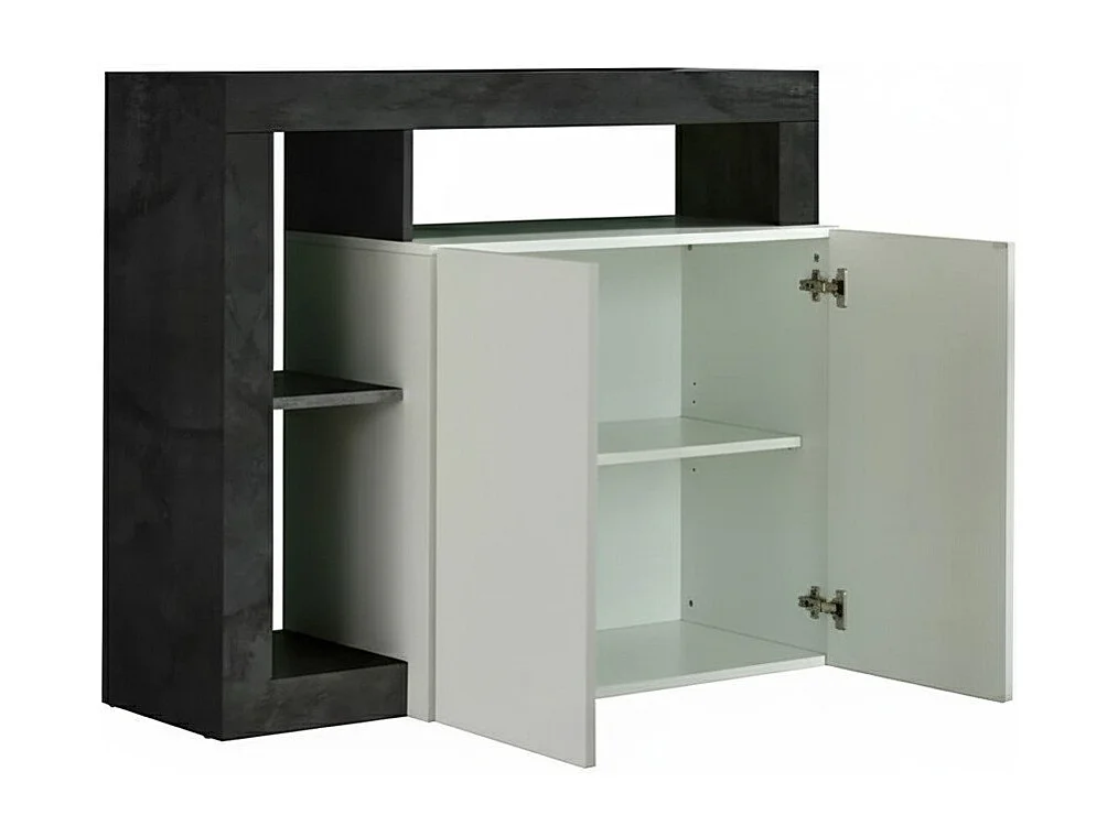 Buffet Dalle, Buffet du salon, Commode de salon, Garde-manger de cuisine, Made in Italy, 108x42 h93 cm, Blanc brillant et ardoise