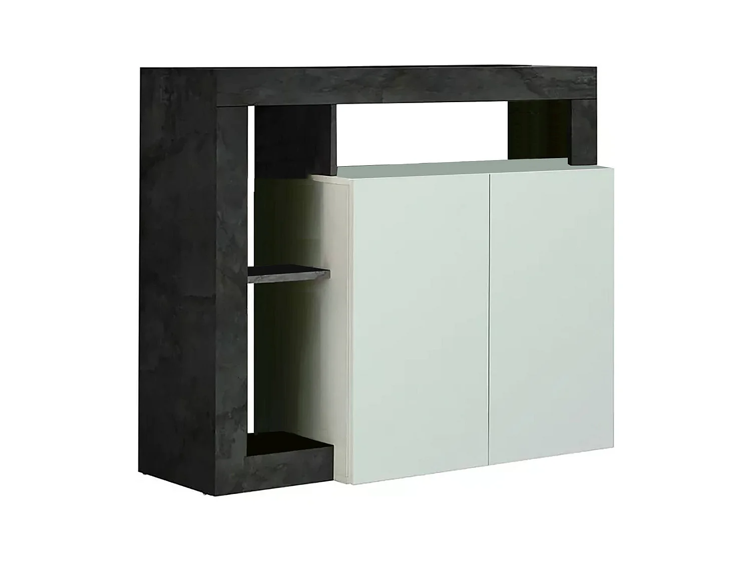 Dmora - Credenza Atlantica, 108x42 h93 cm, Bianco lucido e Ardesia