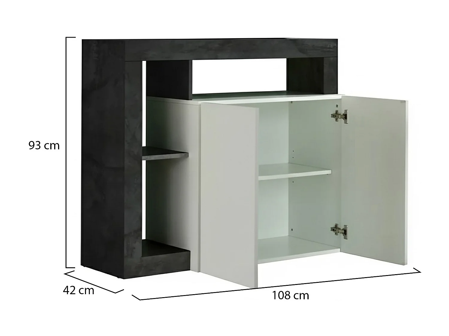 Buffet Dalle, Buffet du salon, Commode de salon, Garde-manger de cuisine, Made in Italy, 108x42 h93 cm, Blanc brillant et ardoise