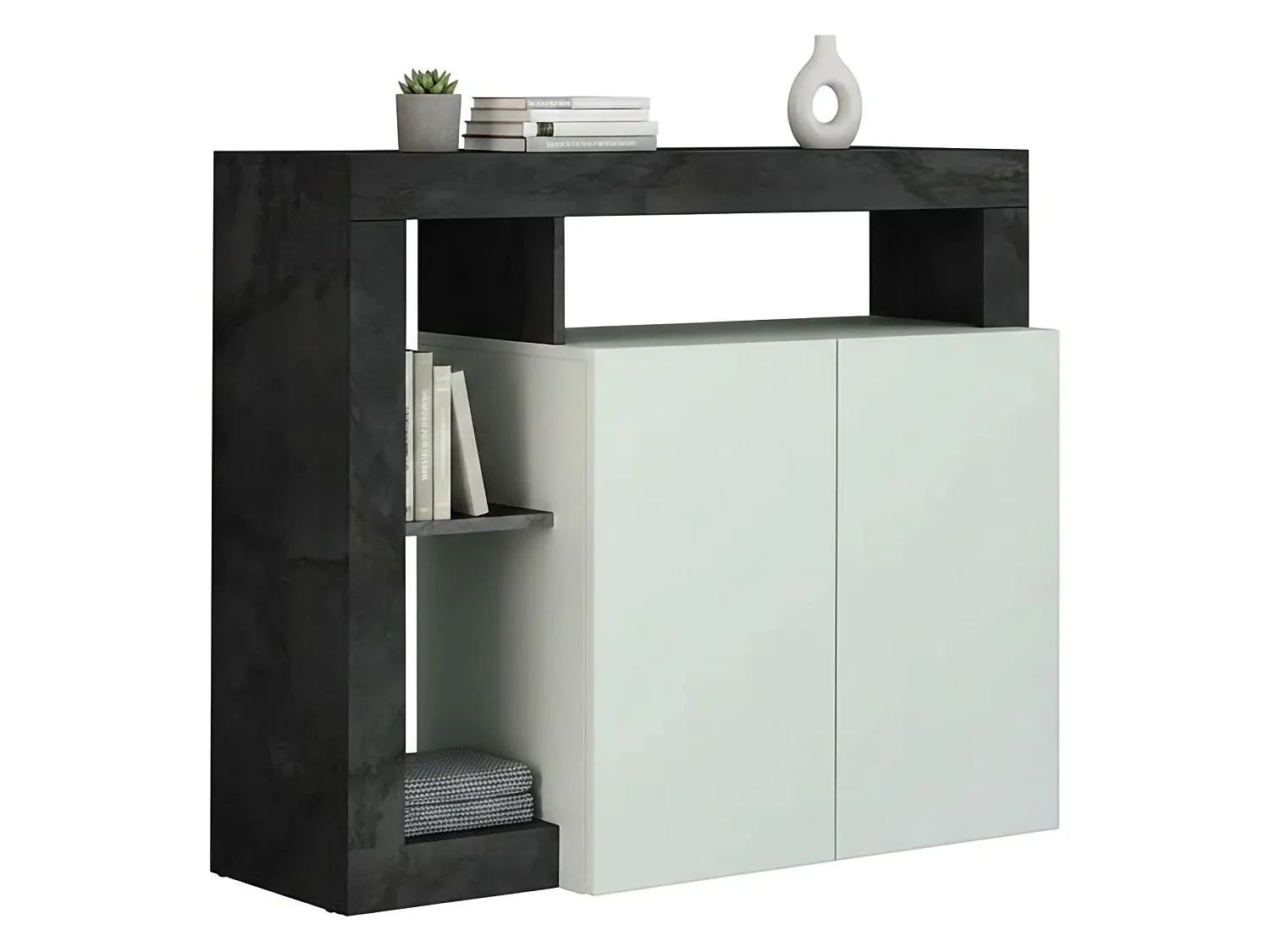 Dalle Dressoir, Woonkamerbuffet, Woonkamerdressoir, Keukenkast, Made in Italy, 108x42 h93 cm, Glanzend wit en Leisteen