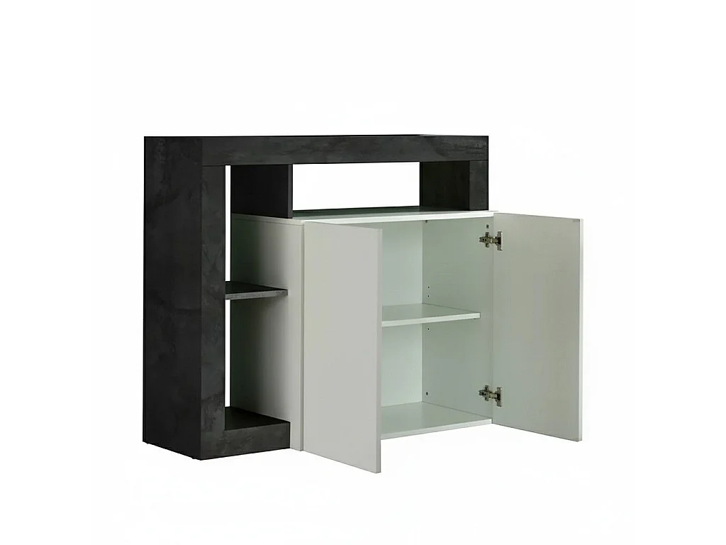 Dalle Dressoir, Woonkamerbuffet, Woonkamerdressoir, Keukenkast, Made in Italy, 108x42 h93 cm, Glanzend wit en Leisteen