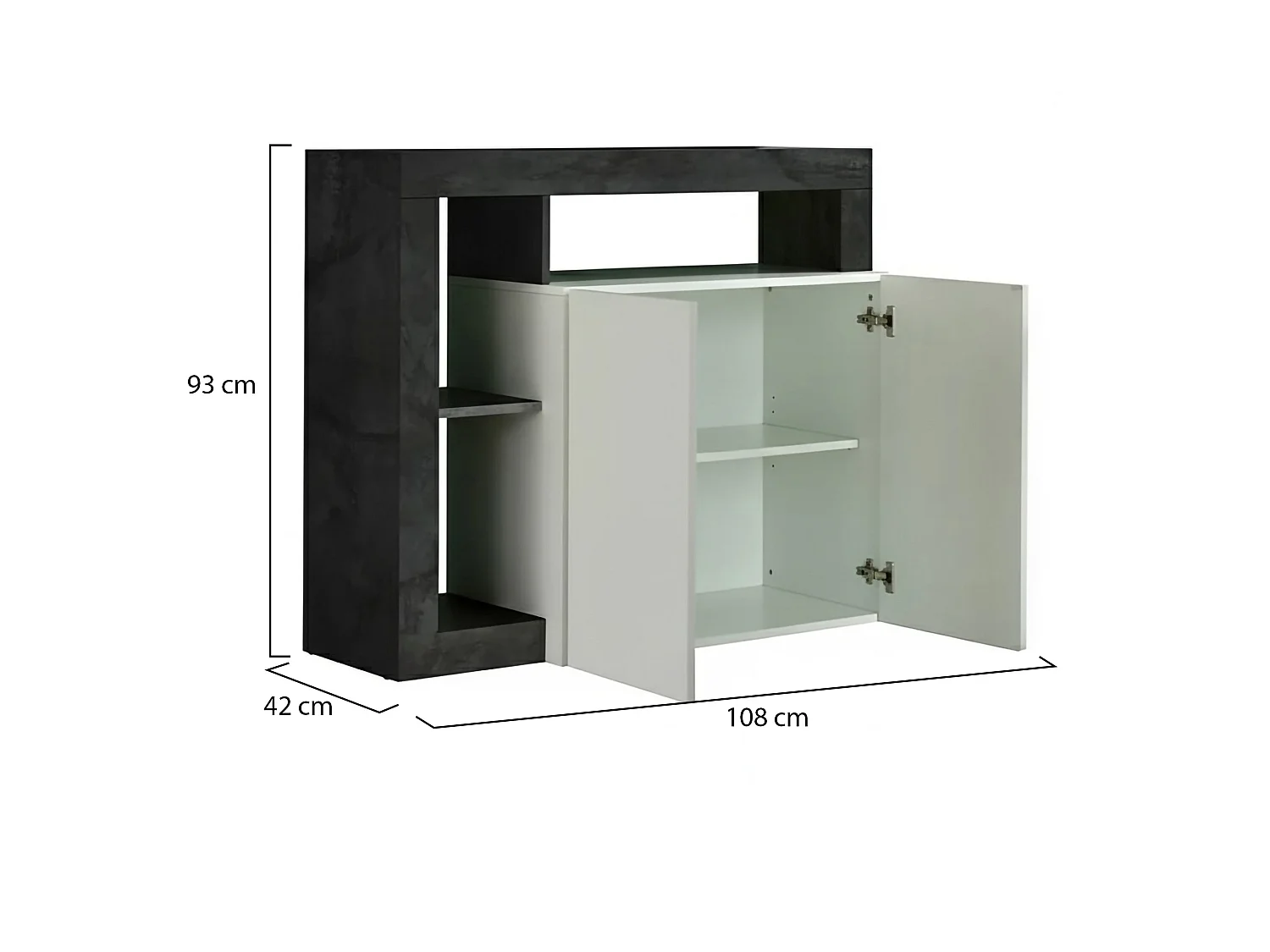 Dalle Dressoir, Woonkamerbuffet, Woonkamerdressoir, Keukenkast, Made in Italy, 108x42 h93 cm, Glanzend wit en Leisteen