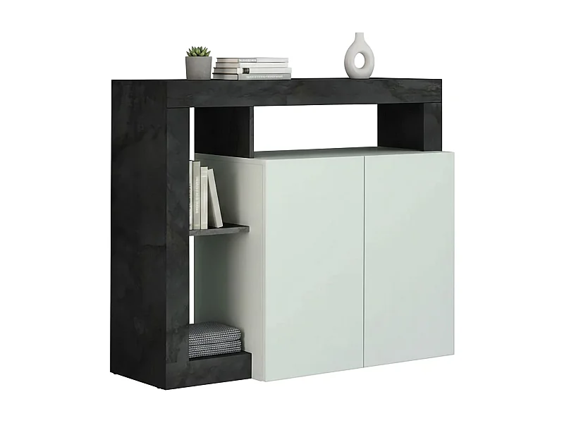 Buffet Dalle, Buffet du salon, Commode de salon, Garde-manger de cuisine, Made in Italy, 108x42 h93 cm, Blanc brillant et ardoise