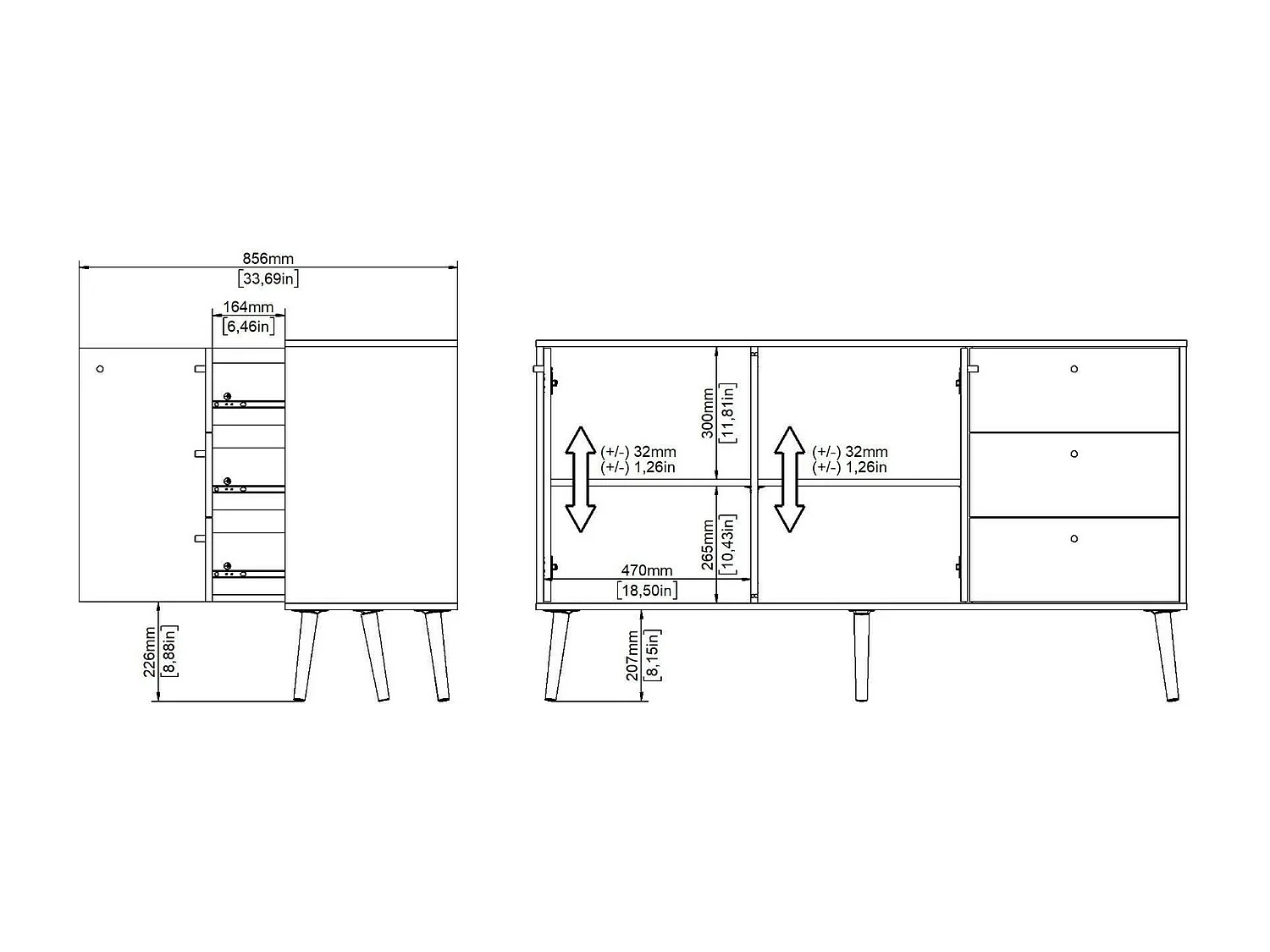 Buffet Dsann, Buffet du salon, Commode de salon, Garde-manger de cuisine, 147x39 h82 cm, Blanc