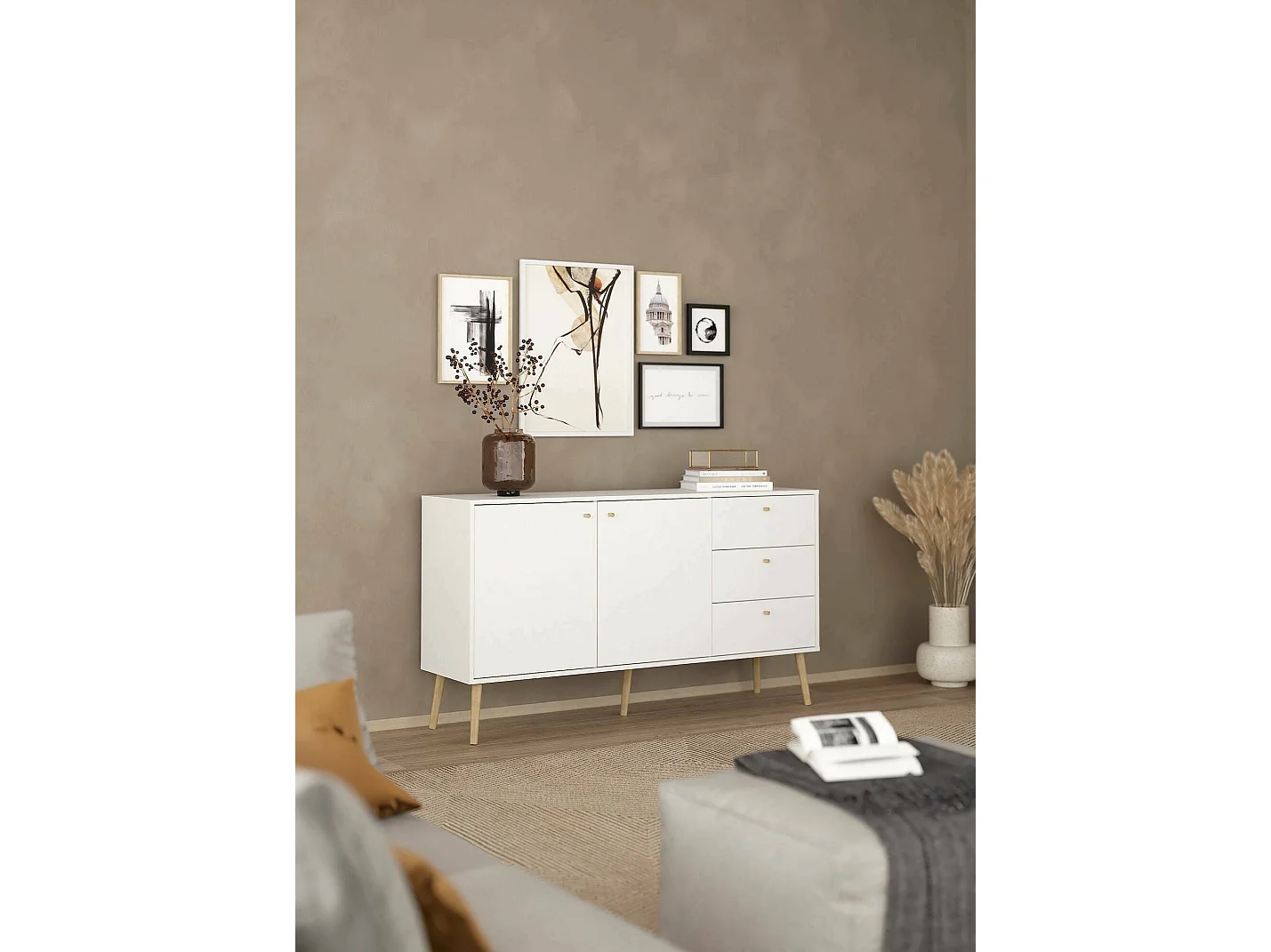 Dsann dressoir, Woonkamerbuffet, Woonkamerdressoir, Keukenkast, 147x39 h82 cm, Wit