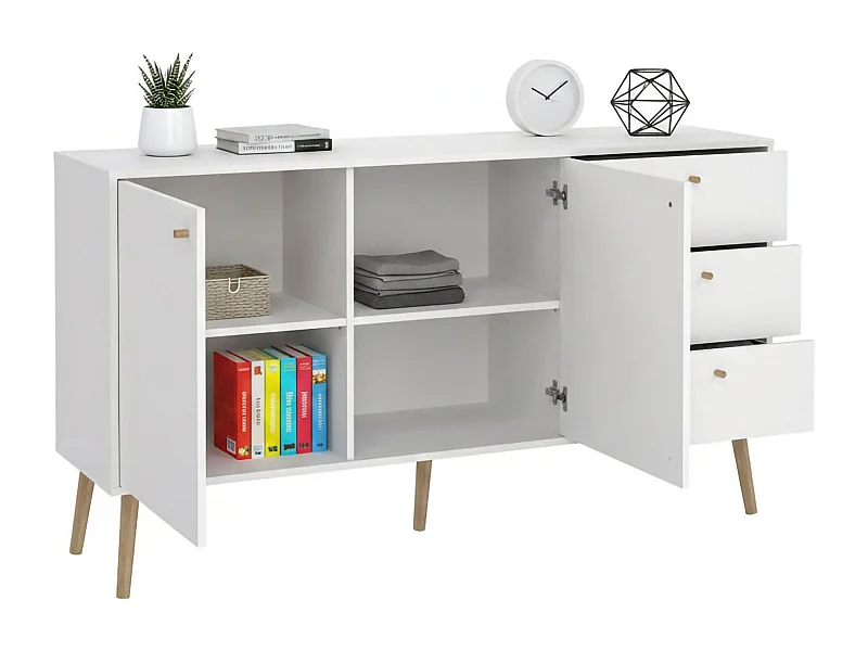 Dsann dressoir, Woonkamerbuffet, Woonkamerdressoir, Keukenkast, 147x39 h82 cm, Wit