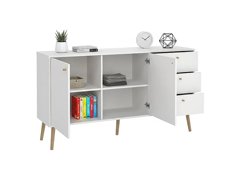 Buffet Dsann, Buffet du salon, Commode de salon, Garde-manger de cuisine, 147x39 h82 cm, Blanc