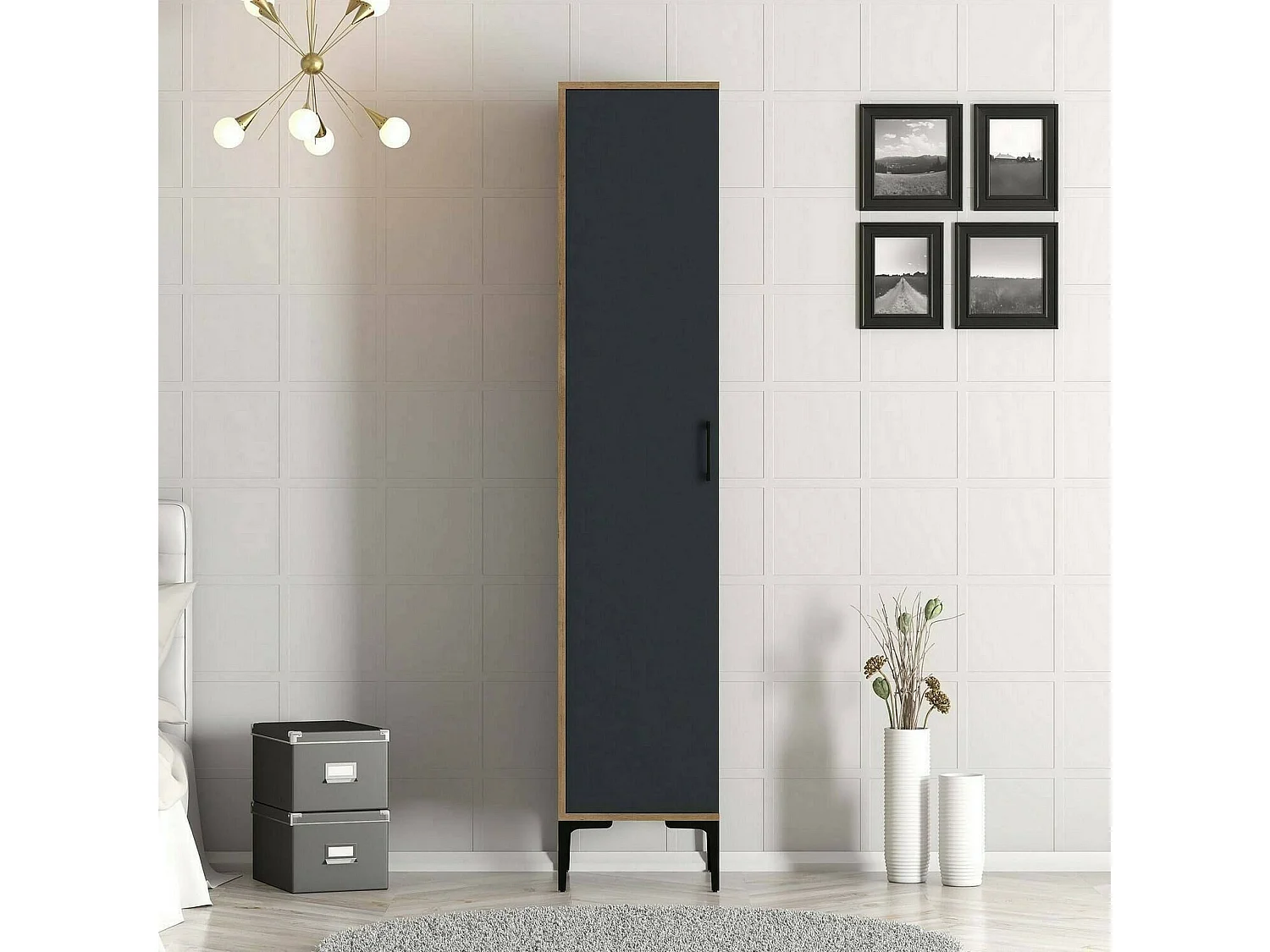 Armoire polyvalente 1 porte Dnuytinc, Meubles multifonctionnels, Casier à chaussures, Support à chaussures pour armoire, 40x201h48 cm, Noyer et Anthracite