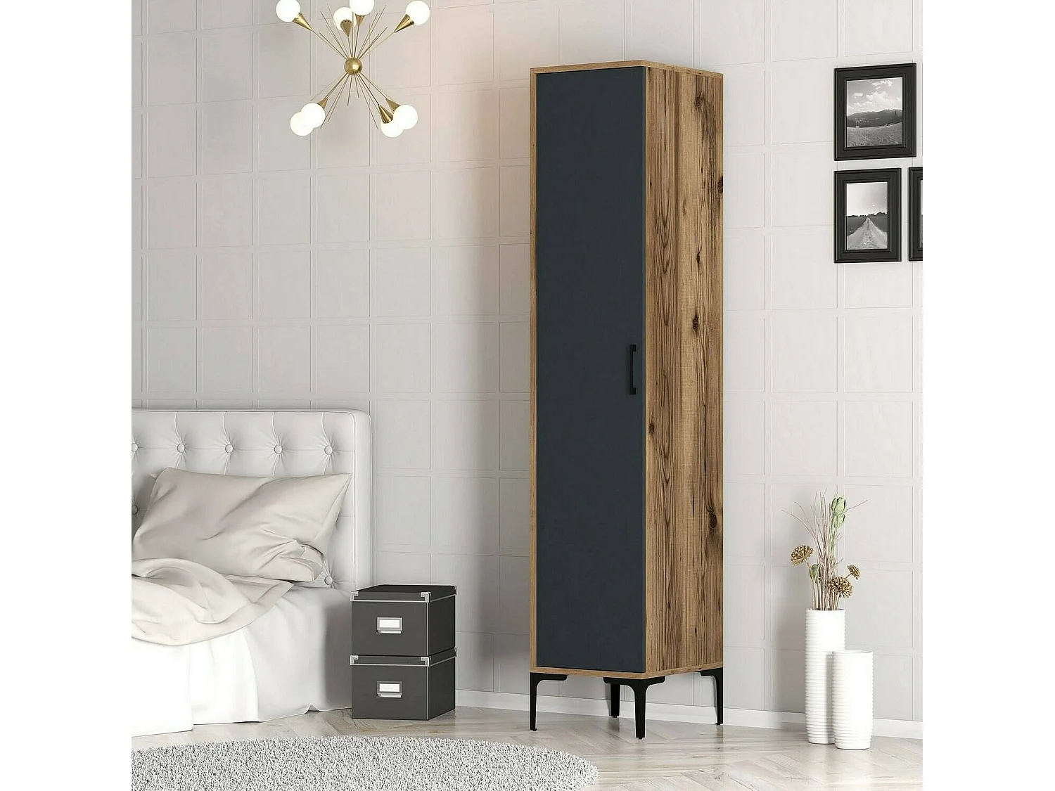 Armoire polyvalente 1 porte Dnuytinc, Meubles multifonctionnels, Casier à chaussures, Support à chaussures pour armoire, 40x201h48 cm, Noyer et Anthracite