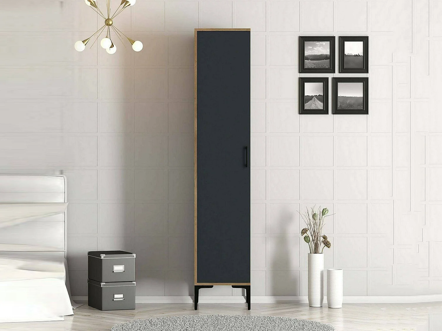 Armoire polyvalente 1 porte Dnuytinc, Meubles multifonctionnels, Casier à chaussures, Support à chaussures pour armoire, 40x48h201\ cm, Noyer et Anthracite