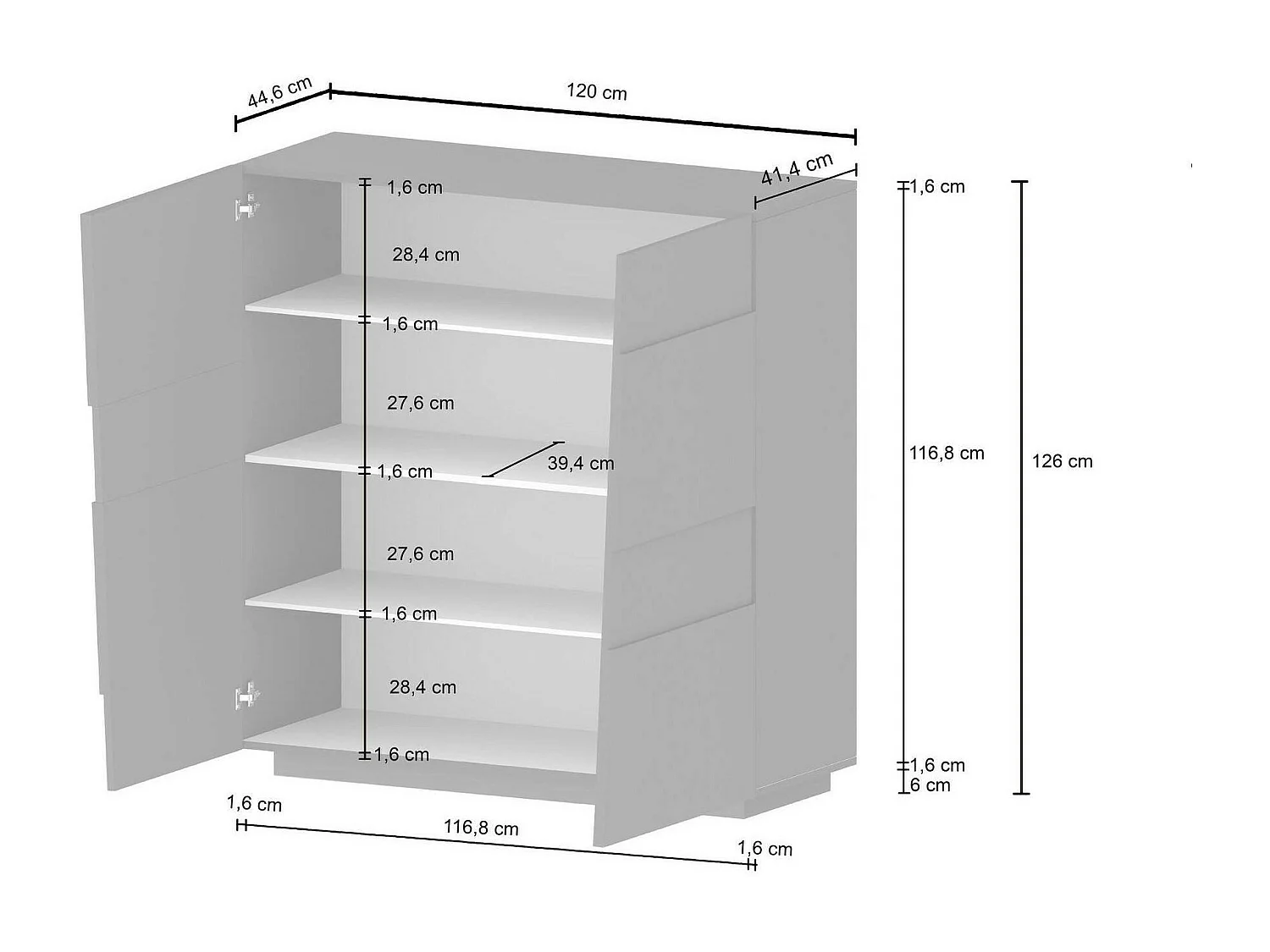 Armoire polyvalente 2 portes Ddescigli, Armoire multifonctionnelle, Armoire 2 portes, 120x44h126 cm, Blanc