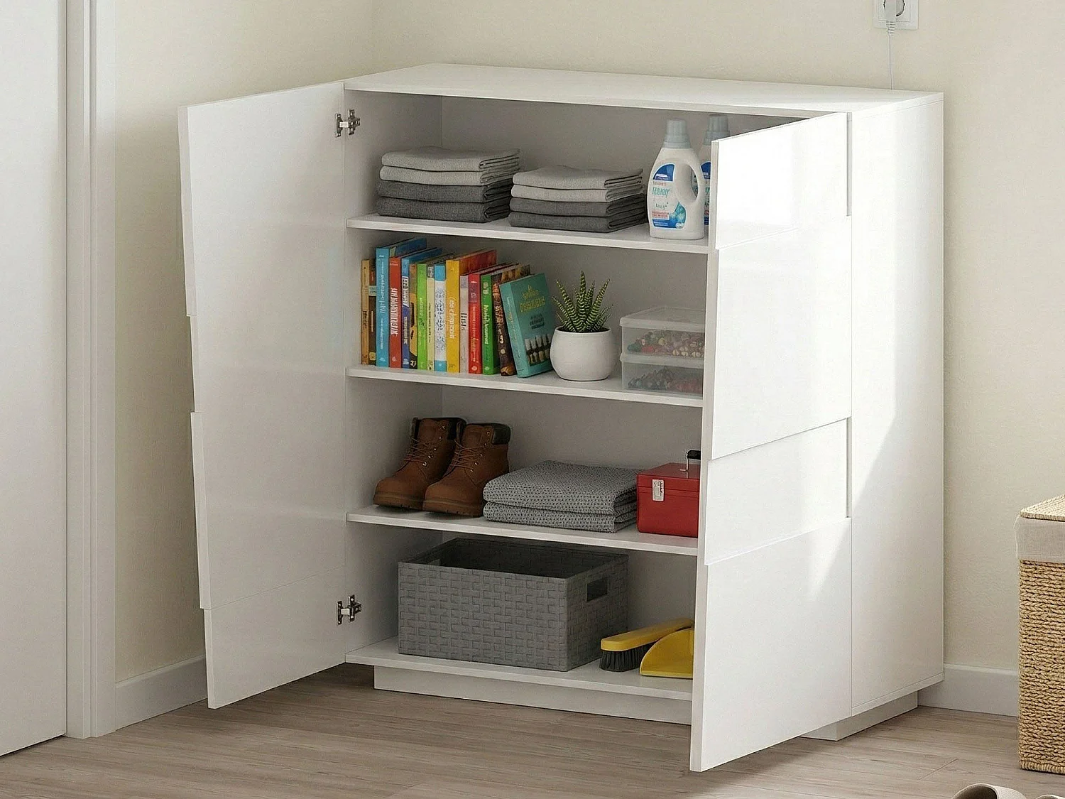 Ddescigli Multifunctionele kledingkast 2 deuren, Multifunctionele kast, 2-deurskast, 120x44h126 cm, Wit