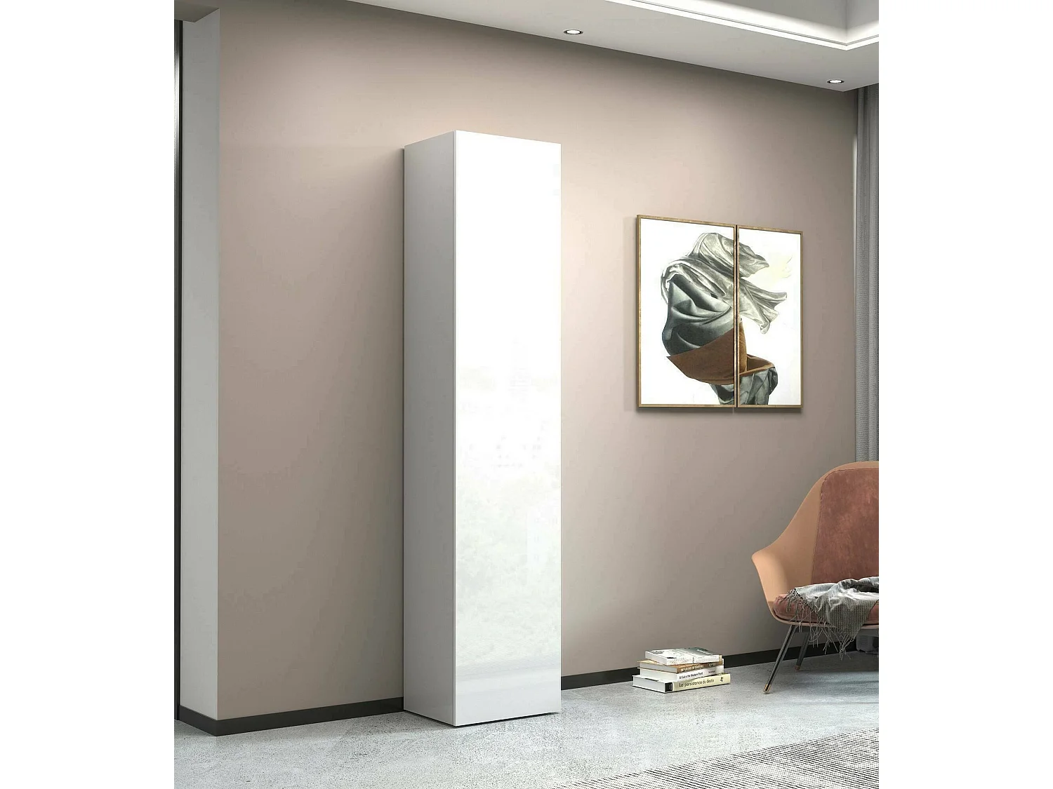 Armoire polyvalente 1 porte Ddastolf, Armoire polyvalente avec 1 porte, Armoire multifonctionnelle, 45x35h190 cm, Blanc