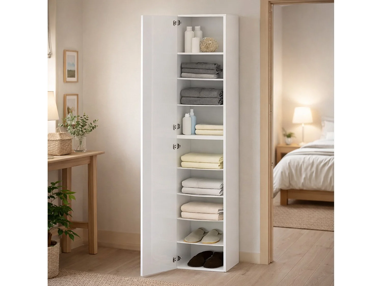Armoire polyvalente 1 porte Ddastolf, Armoire polyvalente avec 1 porte, Armoire multifonctionnelle, 45x35h190 cm, Blanc
