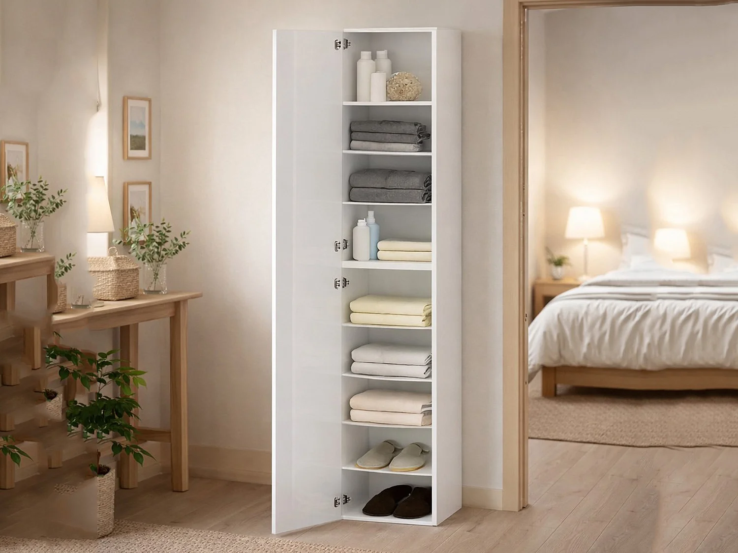 Armoire polyvalente 1 porte Ddastolf, Armoire polyvalente avec 1 porte, Armoire multifonctionnelle, 45x35h190 cm, Blanc