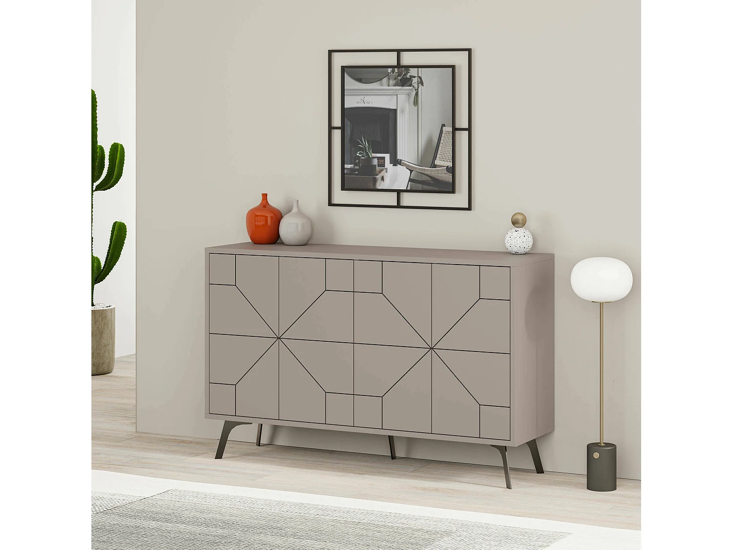 Buffet Dmoscardin, Buffet du salon, Commode de salon, Garde-manger de cuisine, 123x35 h62 cm, Beige