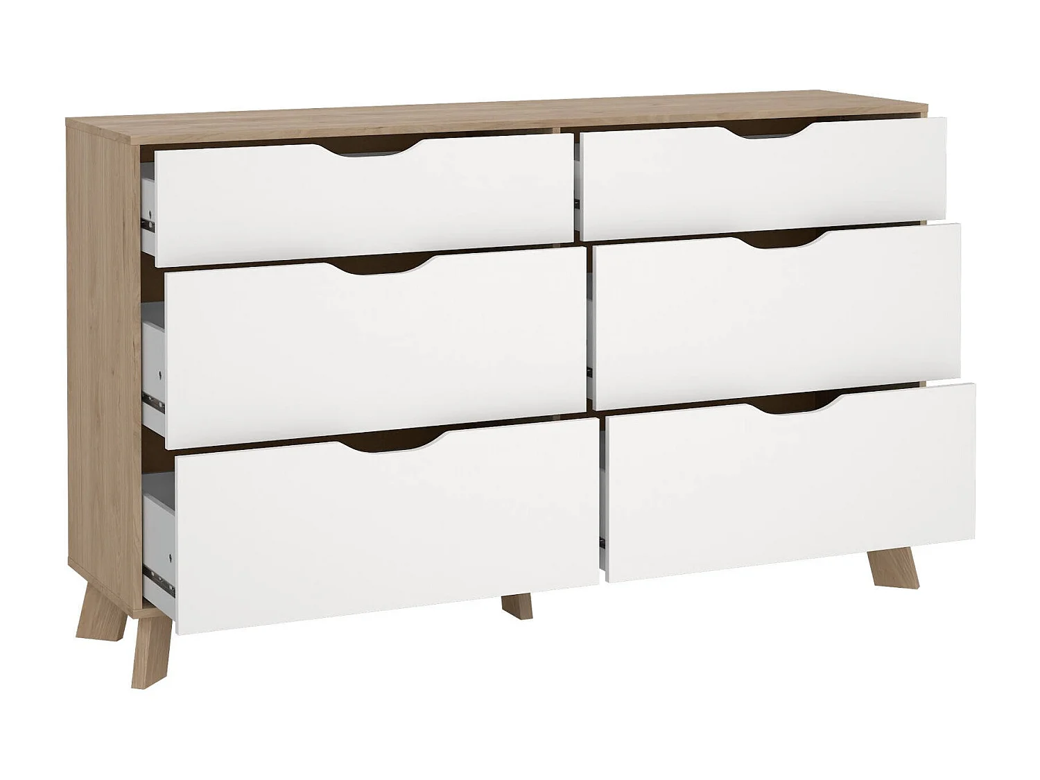 Buffet Drozzi, Buffet du salon, Commode de salon, Garde-manger de cuisine, 156x40 h92 cm, Chêne clair et Blanc