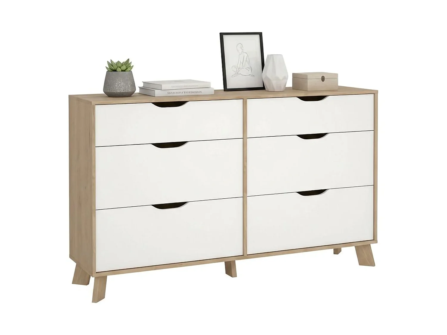 Drozzi dressoir, Woonkamerbuffet, Woonkamerdressoir, Keukenkast, 156x40 h92 cm, Eiken en Wit