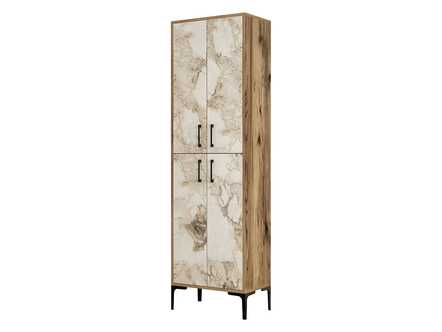 Grande armoire polyvalente Denipot, Meubles multifonctionnels, Casier à chaussures, Support à chaussures pour armoire, 60x35h200 cm, Noyer et Marbre Blanc