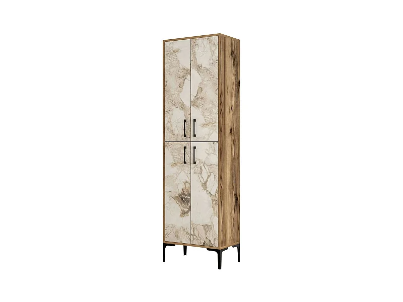 Grande armoire polyvalente Denipot, Meubles multifonctionnels, Casier à chaussures, Support à chaussures pour armoire, 60x35h200 cm, Noyer et Marbre Blanc