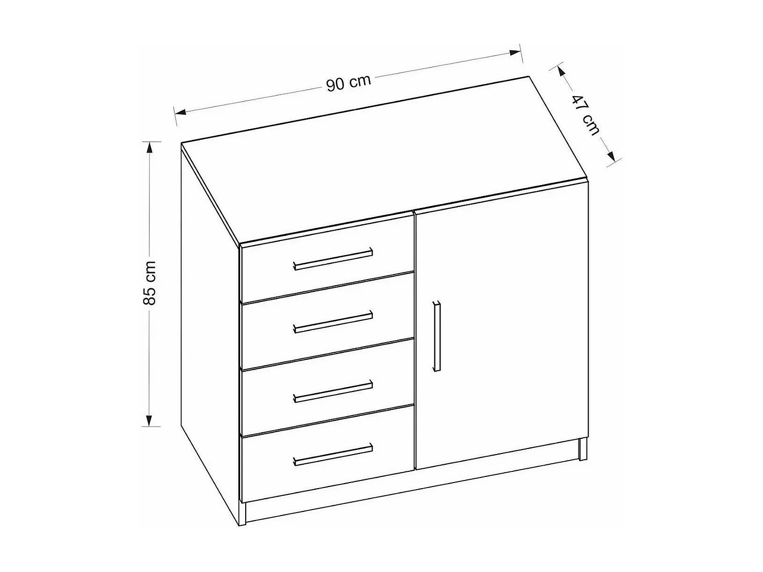 Dhargi dressoir, Woonkamerbuffet, Woonkamerdressoir, Keukenkast, 90x47 h85 cm, Wit