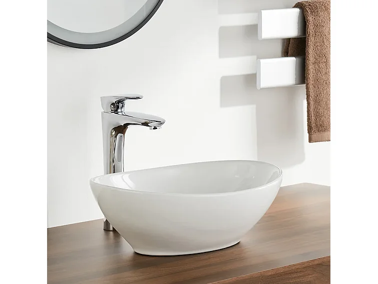 Lavabo Ovale Moderne en Céramique, Évier de Salle de Bain, Bac à Laver Blanc, 410x340x150mm